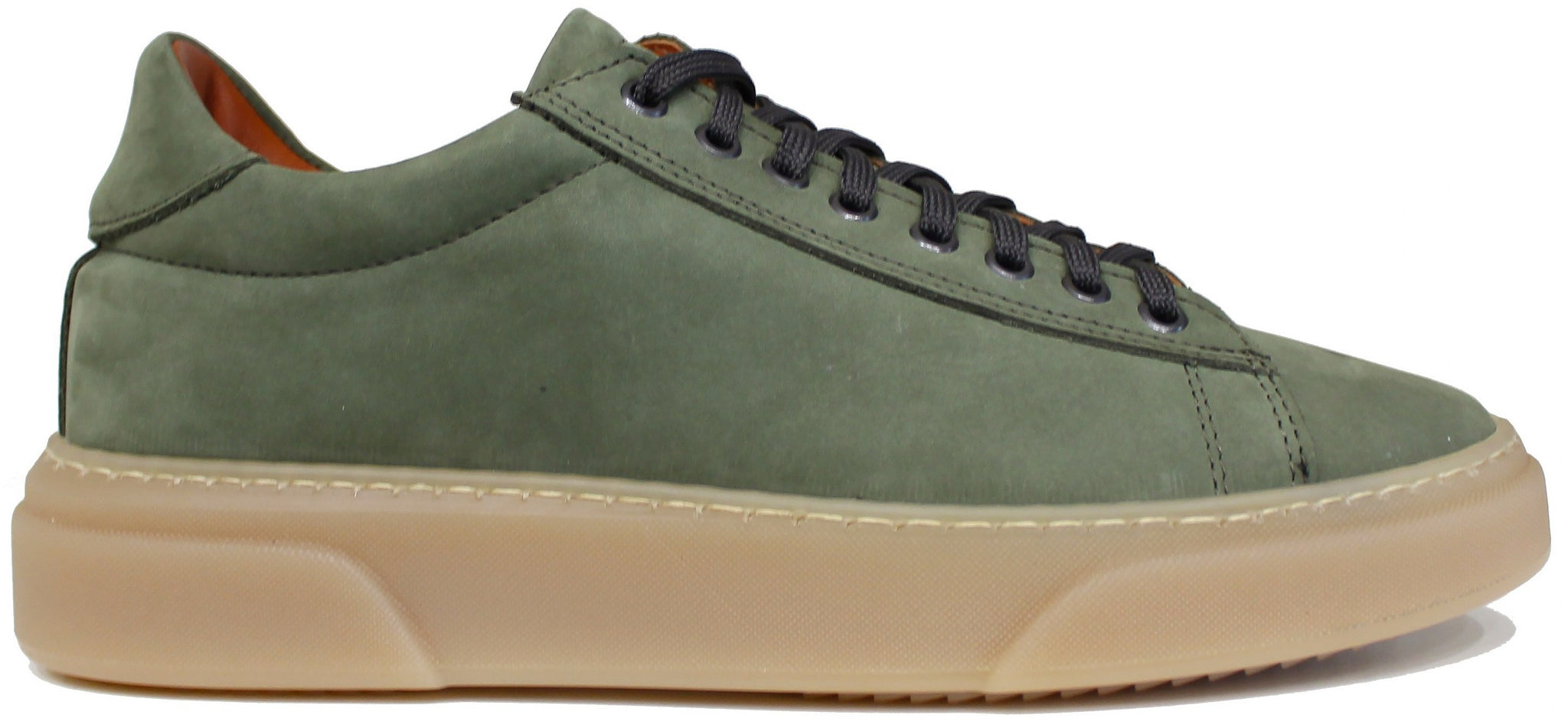 scarpe uomo tendenza sneaker bassa casual elegante sportiva per cerimonia IPL 4190 in vera pelle camoscio nabuk verde con suola nocciola molto leggera oversize calzature artigianali 100% made in italy negozio a civitanova marche collezione moda soletta morbida estraibile per plantare spedizioni in tutta italia pagamento alla consegna 