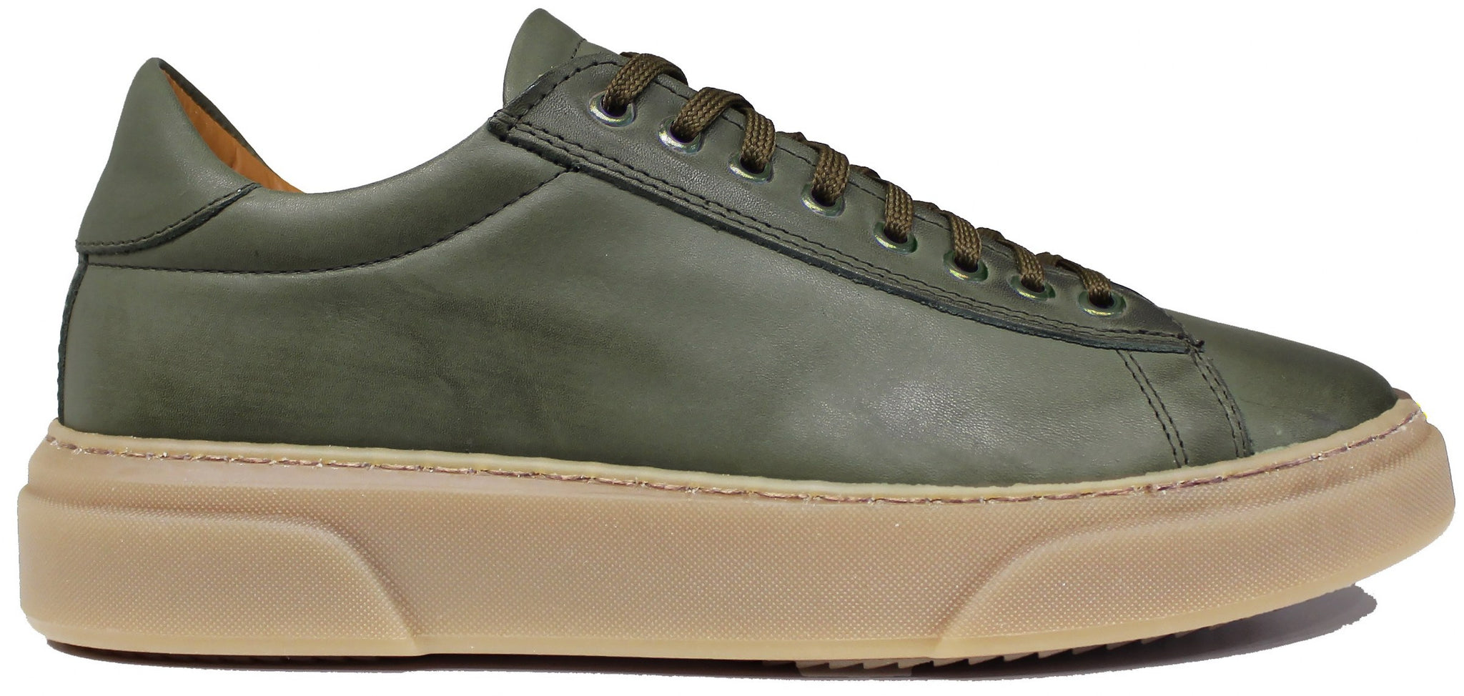 SNEAKER UOMO PELLE VERDE SUOLA NOCCIOLA ACS Calzature Italiane