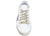 vista frontale dall'alto scarpe donna crown sneaker elegante sportiva Yorki x m2 in vera pelle bianca con la X in glitter brillantini argento e tallone dietro e lacci di colore oro pellame morbido con suola bassa fasciata a mano comoda in gomma antiscivolo 100% made in italy scarpe con negozio a civitanova marche collezione moda calzature artigianali scarpe online