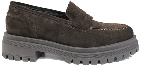 scarpe donna mocassino liscio fl elegante sportivo calzaturificio crown in vera pelle camoscio marrone testa di moro molto morbida con suola alta carrarmato gomma antiscivolo 100% made in italy scarpe con negozio a civitanova marche collezione moda calzature artigianali made in italy scarpe online